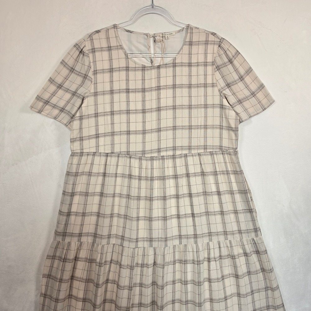 Tea n Rose Plaid Dress Womens Medium Cream Cottagecore Boho Minimalist Academia - Picture 11 of 16